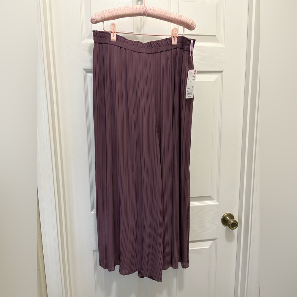 Uniqlo Purple Chiffon Pleated Narrow Skirt XL Midi Elastic Waist